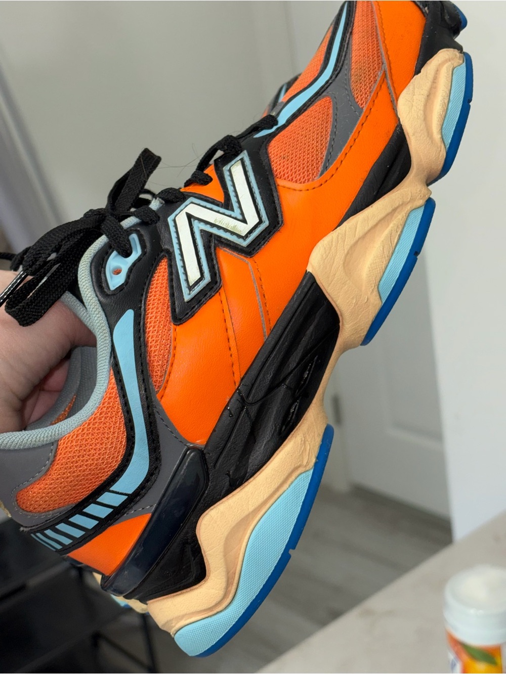 New Balance Kids Bright Orange & Light Blue Athletic Sneakers